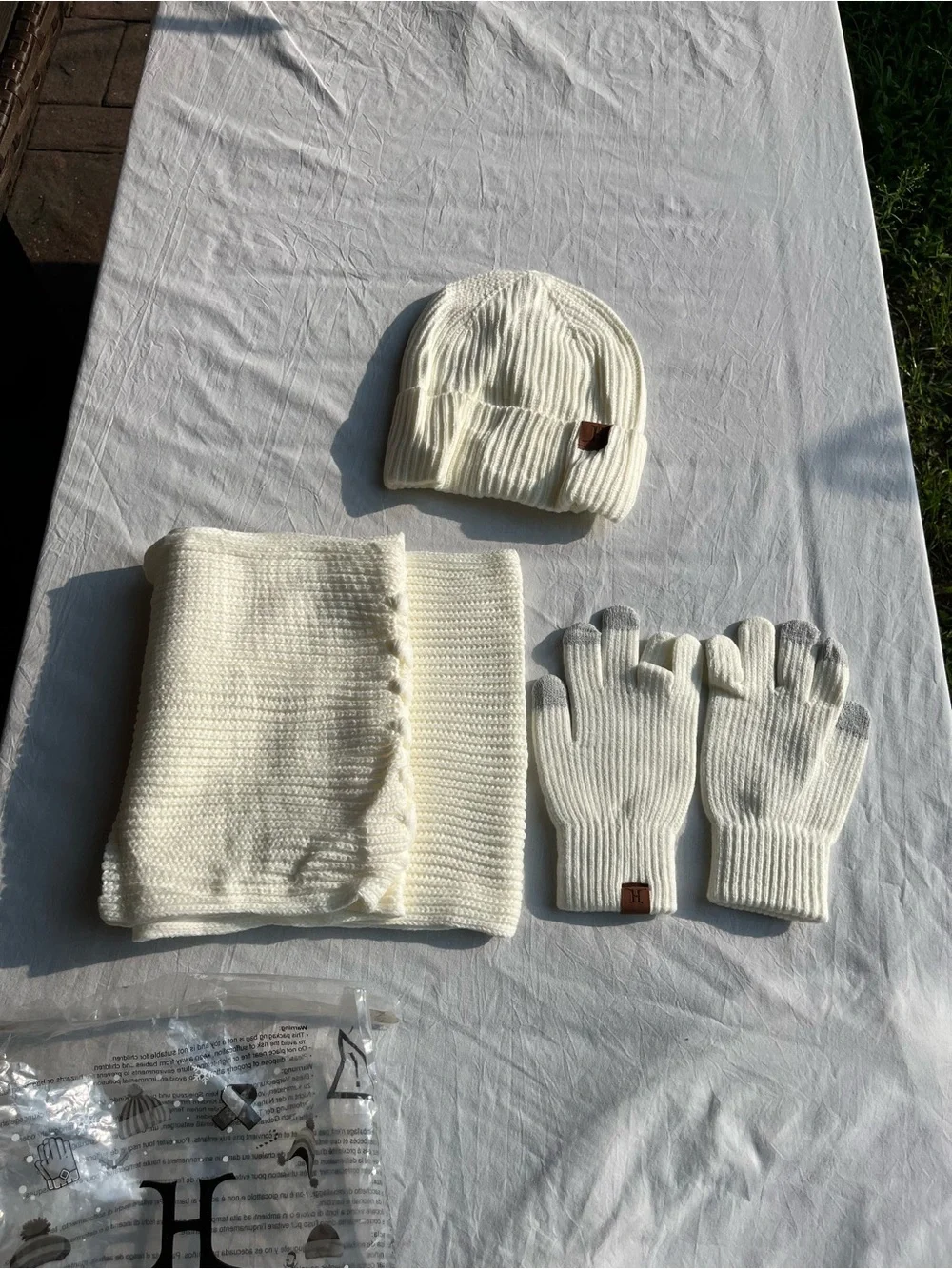 Cream Knit Winter Beanie, Gloves & Scarf Set - Men's Accessories